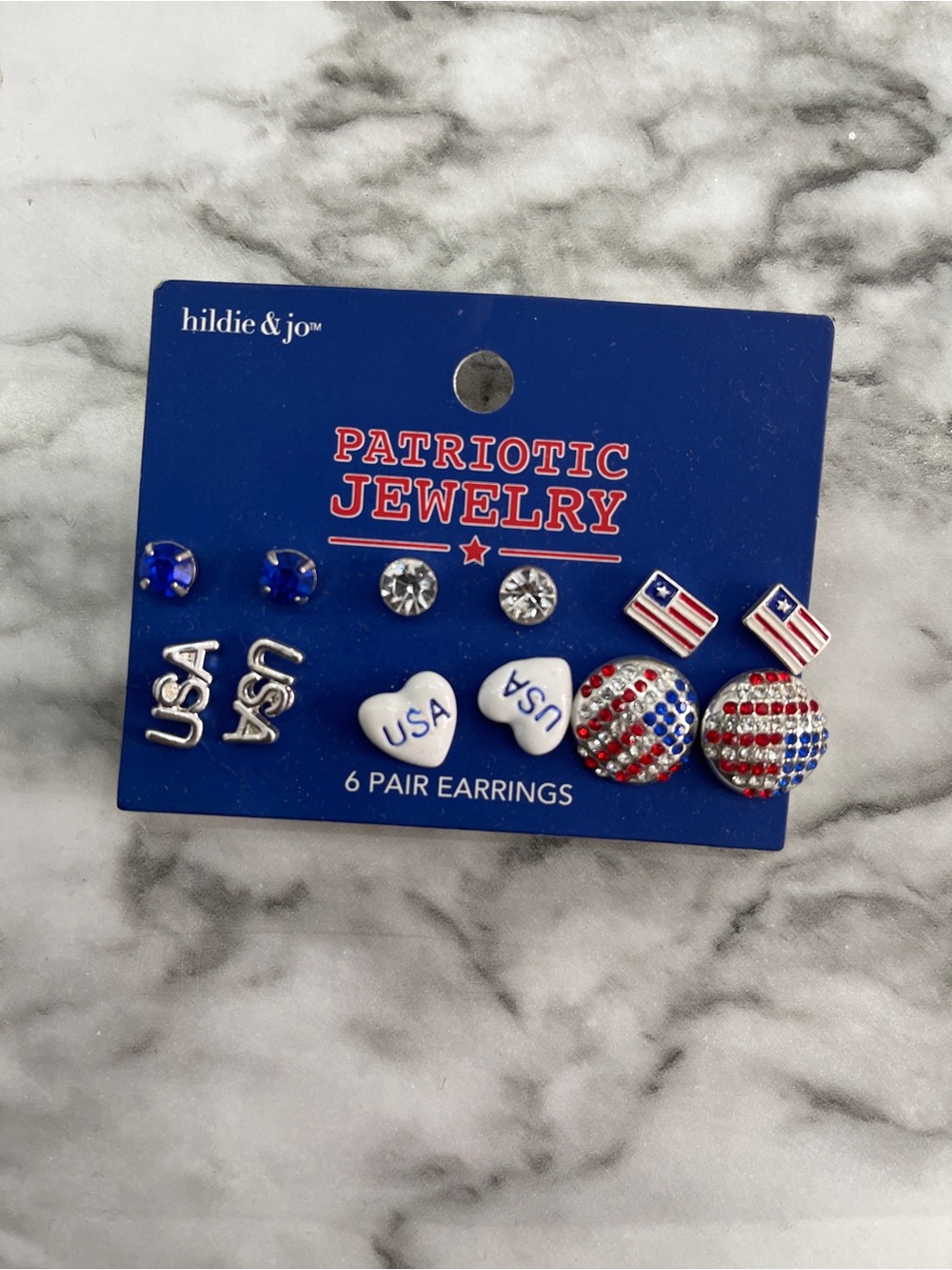 Patriotic Jewelry Metal Studs by Hildie & jo 6 Earrings